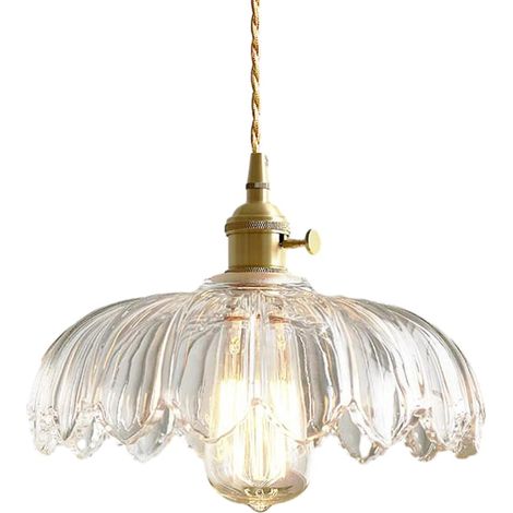 Hängelampe Industrielle Vintage Glas Lotus Lampenschirm Pendelleuchte Retro E27 Messing Finish Hängende Deckenleuchte (Transparent)