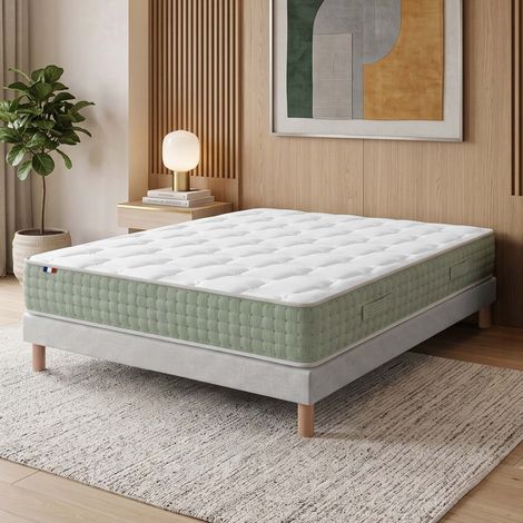 Ensemble matelas ressorts HYGGE sommier déco gris 140x190cm (1/5)
