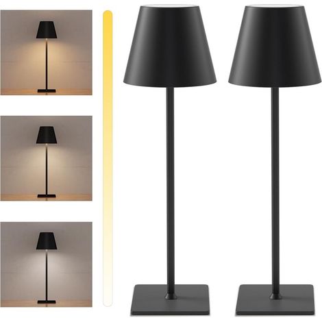 Lampe de Table Sans Fil, Batterie Lampe de Table LED Rechargeable USB, à intensité variable, 3 Températures de Couleur, étanchéité IP54 Lampes de Table d'extérieur, Noir, 2 pièces (1/5)