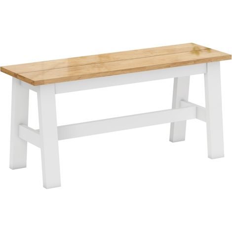 CHICFURN Banco de comedor para 2 plazas 95x30x45 cm madera de caucho blanco efecto roble (1/5)