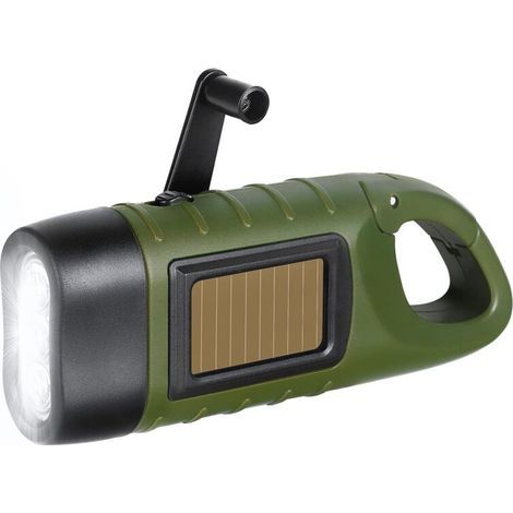 Lampe de Poche LED d’Urgence, Lampe Torche Solaire Rechargeable, Lampes de Poche Dynamo avec Mousqueton, Mini Lampe Torche avec Manivelle et Panneau Solaire Pour l’Extérieur/Camping (Vert) (1/4)