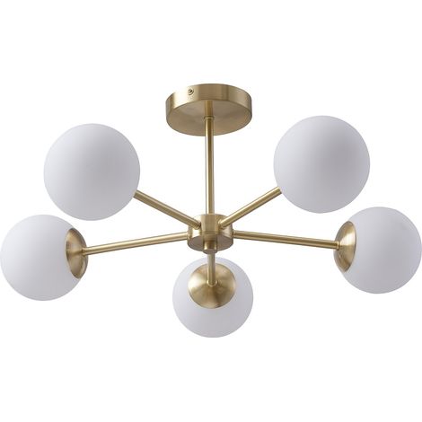 Plafoniera in metallo placcato ottone - L.58.5 x H.21 cm - Dorato e bianco - SOFIA