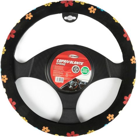 Coprivolante auto Spring diametro 37-39 cm nero con fiori, universale