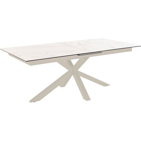 Table à manger 200/240x90x76cm en céramique et pied blanc - BUGGIO (1/5)