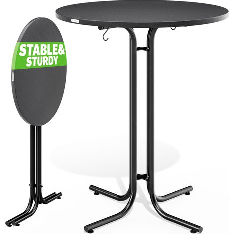 CASARIA® Foldable Round Bar Table  70/80 x 110cm  Sturdy Garden High Table with Wooden Top and Powder-Coated Metal Frame  Bistro & Party Table  White/Grey  grau 80cm (de)