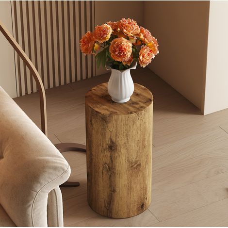 Table basse ronde en MDF aspect bois, 30 x 55 cm, design minimaliste, coloris bois (1/5)