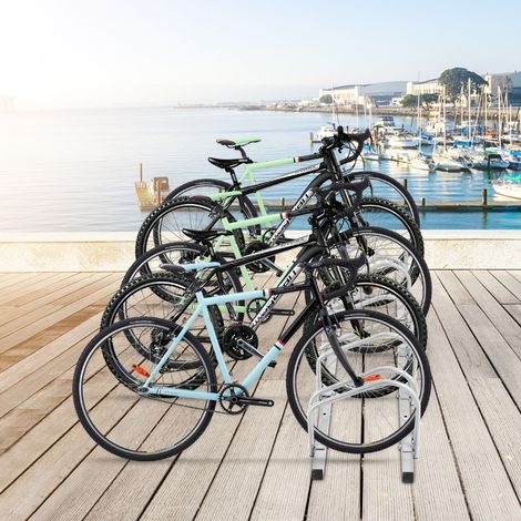 Râtelier pour 5 Vélo en Acier Revêtu Fixation au Sol ou au Mur pour Extérieur et Intérieur 150 x 32,5 x 26CM Argent (1/2)