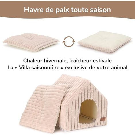 Lits pour Chats, Maison pour Chat d'Intérieur en Fausse Fourrure de Lapin Douce, Niche Mignon et Lavable en Forme de Grotte avec Coussin Amovible 44,5 cm, Rose (1/4)