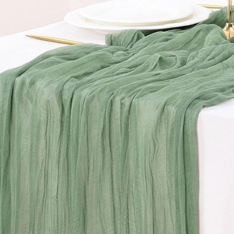 Rustikale Tischdecke im Bohème-Stil aus salbeigrünem Baumwollgaze, 305 cm, ideal für Thanksgiving, eine Hochzeit oder eine Babyparty. (1/5)
