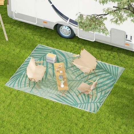 Tapis De Jardin - Réversible - 365 L X 274 L Cm - Imperméable - Motif Feuillage - Vert Crème - 1 Pièce (1/5)