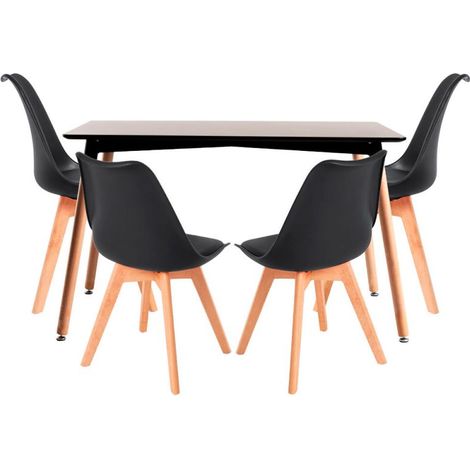 Conjuntos de mesa y sillas - Conjunto Mesa Tower Rectangular 120 x 80 cm Negra y Pack 4 Sillas Synk Basic - Negro (1/5)