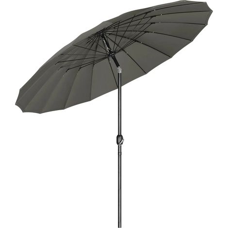 Sombrilla de jardín y terraza inclinable Ø257 x 242 cm de poliéster gris oscuro con manivela, HOMVRA (1/5)
