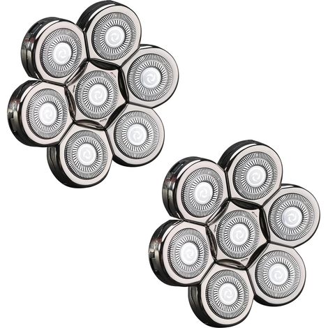 Têtes de rasoirs rotatives compatibles avec LOEVERY - 7 têtes flottantes de remplacement - Lames à double anneau pour Série 5/6/7 (Recharge pour rasoir 7 lames - 2 pièces - Argenté)