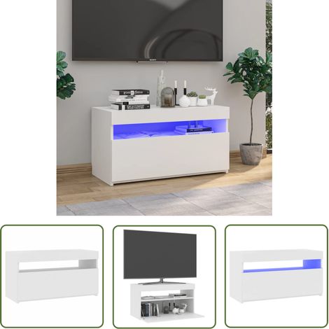 The Living Store Meuble TV avec lumières LED Blanc 75x35x40 cm - Meubles Tv - Meuble Tv Led - Meuble Tv Blanc - Meuble Tv Moderne - Étagères Murales (1/5)