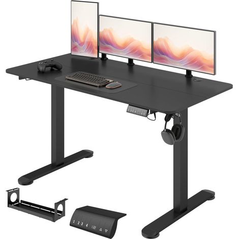 Alterner Assis et Debout : Bureau Électrique Ergonomique 140x70 cm avec 4 Hauteurs Mémorisables et Anti-Collision Noir (1/5)
