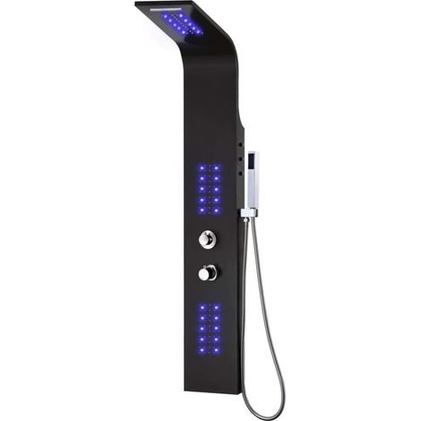 Panneau de douche pomme de douche robinet verre acier inoxydable 130 cm noir