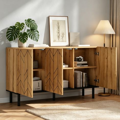 Aparador de 3 puertas 120 x 35 x 70 cm con almacenaje, madera natural DESVIAE (1/5)