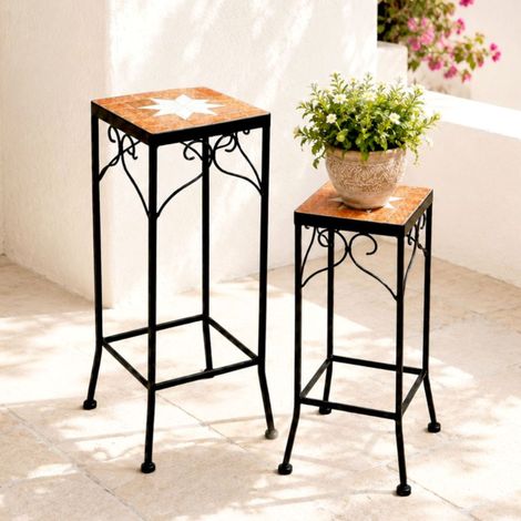 DanDiBo Blumenhocker Mosaik Eckig 2er Set 46 und 54 cm Blumenständer 12012 Beistelltisch Pflanzenständer Mosaiktisch (1/5)