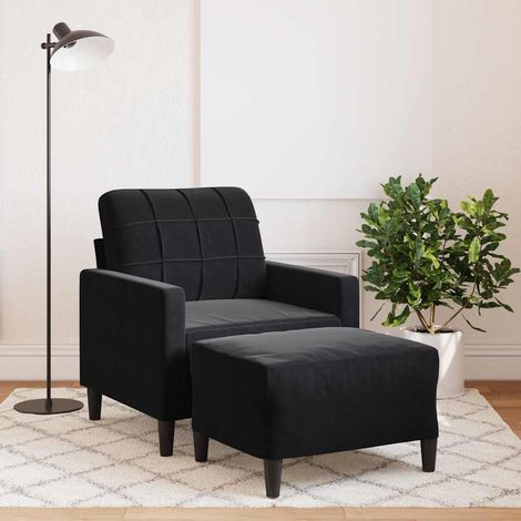Fauteuil avec repose-pieds en velours noir, ensemble 2 pièces, largeur d’assise 60 cm - PANGIVO (1/5)