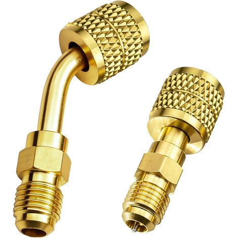 Adaptateurs R32 en Laiton - Lot de 2 - Filetage Gauche 45° - Conversion SAE 1/4" - Climatisation et Froid - Poignée Antidérapante (1/5)