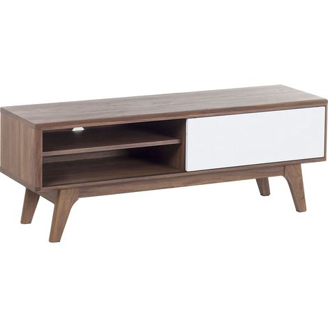 TV Stand Dark Brown White Storage Shelf Cable Management Modern BUFFALO (1/5)