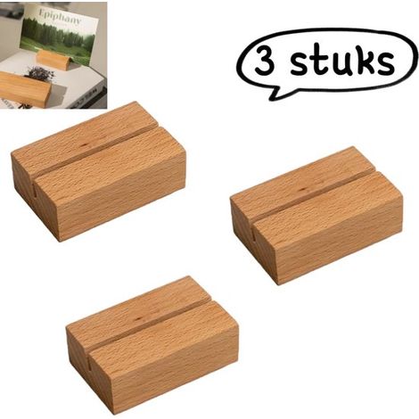 Juego de 3 piezas: tarjetero, de calendario de madera de nogal, de de madera maciza postales de visita, 5,5 x 2,5 x 1 cm, Color de madera (1/5)