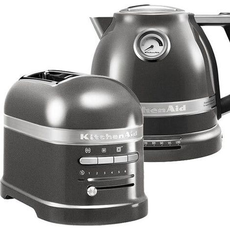 KitchenAid Artisan Medallion Silver 2 Slot Toaster and Kettle Set