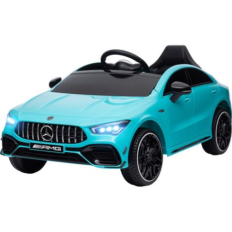 Voiture électrique enfant télécommandable LED klaxon roues transportantes bleu clair 3-6 ans