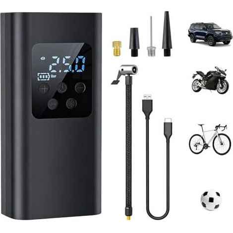Aischens Tragbarer Luftkompressor 150 PSI (10,3 bar), Tragbarer kabelloser Reifenfüller für Autos, 6000 mAh Mini-Elektropumpe mit LED, für Autos, Motorräder, Fahrräder, Bälle - (1/5)