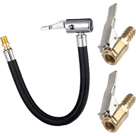 Kit d'Extension de Valve de Pneu 23.5 cm - Tuyau de Gonflage avec 2 Adaptateurs à Levier de 8 mm - Compatible avec Vélos, Motos, Voitures pour réparation de Tuyau Valve (1/5)
