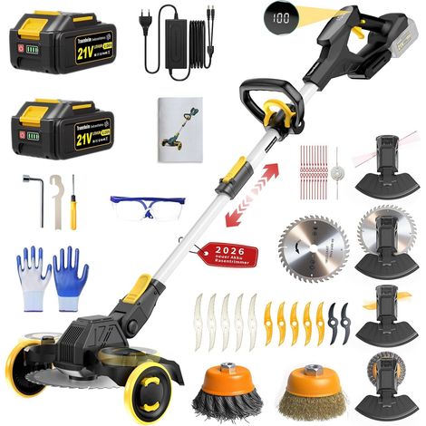 Coupe-Herbe sans Fil 21V, Compatible avec Batteries 18V, Débroussailleuse avec Brosse de désherbage, 2 Batteries 4.0Ah incluses, Moteur sans balais 900W pour pelouse, Jardin, Cour (Noir) (1/5)