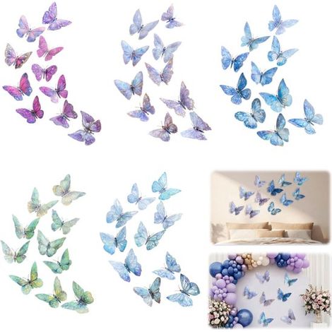 Stickers papillons 3D lot de 50 en 5 sachets - décorations autocollantes pour chambre, styles assortis (1/5)