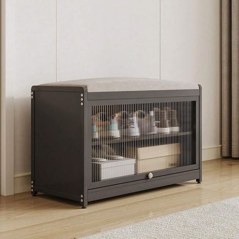 Meuble à chaussures avec assise et 2 compartiments intérieurs peu encombrants, meuble banc à chaussures avec porte transparente et base antidérapante pour entrée, chambre à coucher, entrée 70 x (1/5)