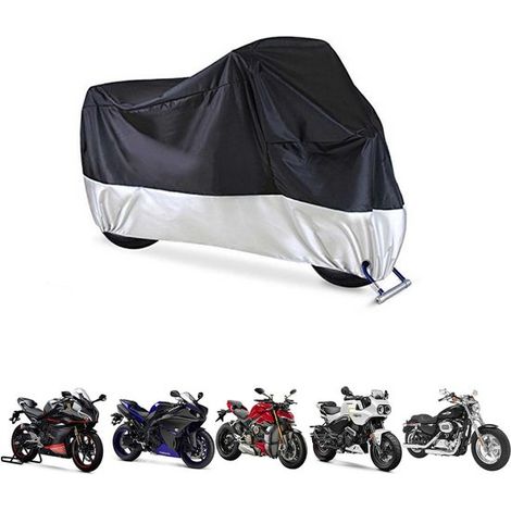 Funda motocicleta, Funda impermeable motocicleta, Funda protectora motocicleta prueba lluvia polvo, Protección UV, 23095125cm, Negro, Plata (1/5)