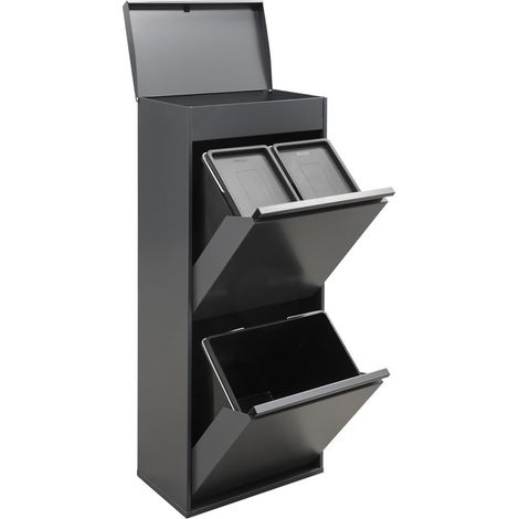 ARREGUI Top Cubo de Basura y Reciclaje de 3 Compartimentos con Cajón Superior, 11+11+23 L (45 L), con Cubetas para Envases y Orgánico, Contenedores de Reciclaje de Cocina, antracita CR424-B (1/5)