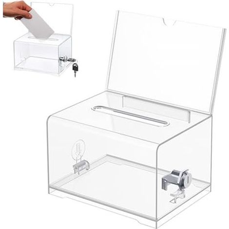 Boîte de Dons en Acrylique, Boîte à Dons Verrouillable, urne Électorale Transparente avec Serrure à Clé, Tirelire Transparente, avec Autocollant, pour Les Votes, Jeux, Concours (1/5)