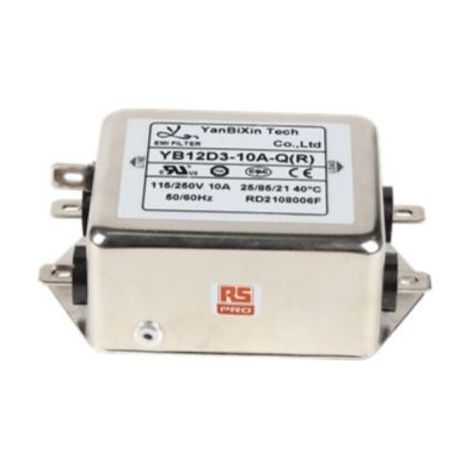 Filtre EMI RS PRO, 10A max, 2 phases, 250 V c.a. max, Montage sur châssis ( Prix pour 1 )
