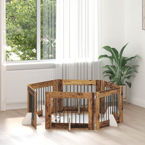 Puerta de perro con soportes 6 pcs Madera envejecida 80 x 60 cm
