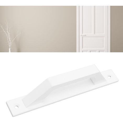 Tirador de puerta corredera de metal galvanizado blanco de alta calidad para armarios y puertas batientes, con tornillos de montaje. (1/5)