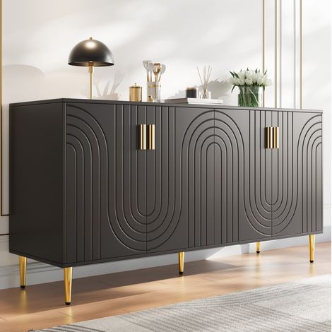 Madia credenza con 2 ante e 4 ripiani in MDF nero OKMYHOME (1/5)
