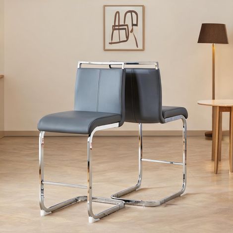 Tabouret de bar gris scandinave en métal et PU lot de 2 (1/5)