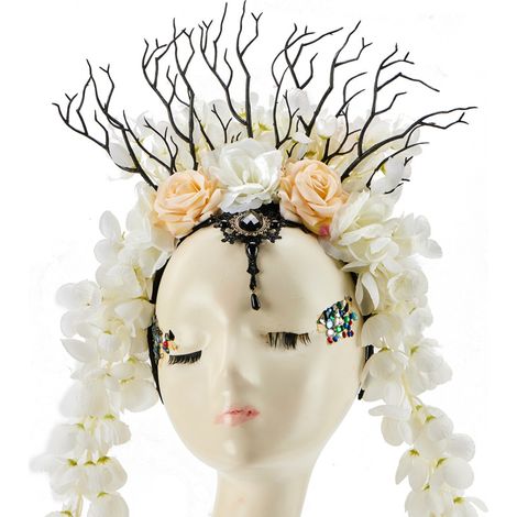 Forest-themed exaggerated headbands, realistic tree branches and flowers, stage fashion show performances, Halloween gothic headbands (1/5)