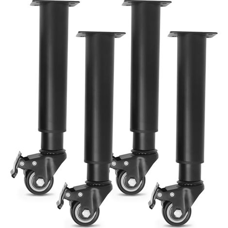 Lot de 4 pieds de meubles réglables en hauteur avec roulettes de 315 à 450 mm, noirs, en métal, réglables en hauteur pour pieds de meubles, pieds d'armoire, pieds de table, pieds de commode (1/5)