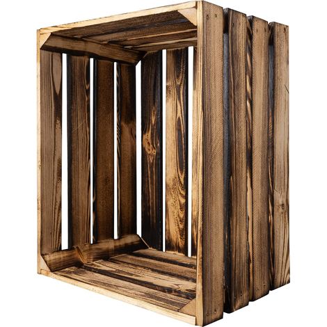 Cassa Portaoggetti in Legno di Pino Bruciato 50 x 40 x 30 cm