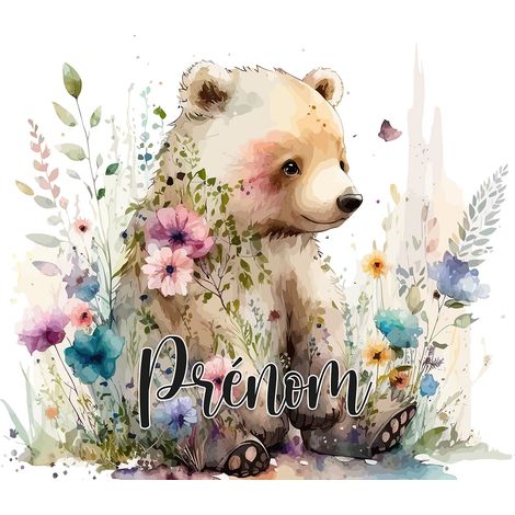Papier peint panoramique enfant avec prénom personnalisable - Ourson - 130 cm x 84 cm (1/2)