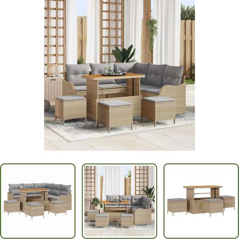 Canapé balcon - Ensemble de canapé de jardin 9 pcs Beige et Gris clair (1/5)