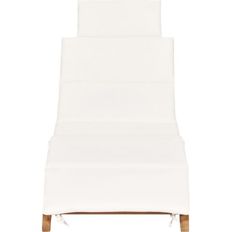 INLIFE Chaise longue pliable avec coussin blanc crème Bois de teck (1/5)