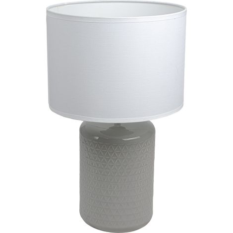 Lampe à poser pied en ceramique taupe abat jour coton blanc deco ananas (1/3)