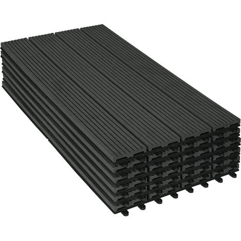 WOLTU 12er-Set WPC Terrassenfliesen mit Klicksystem Terrassendielen Holz-Optik 30x60cm, Fliese Bodenfliese Klickfliese Bodenbelag Anthrazit (12 Stück / 2 m²) (1/8)