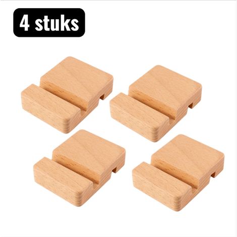 Lot de 4 supports de téléphone en bois massif avec design minimaliste pour mobile tablette et iPad sur bureau à la maison ou au travail couleur marron (1/5)